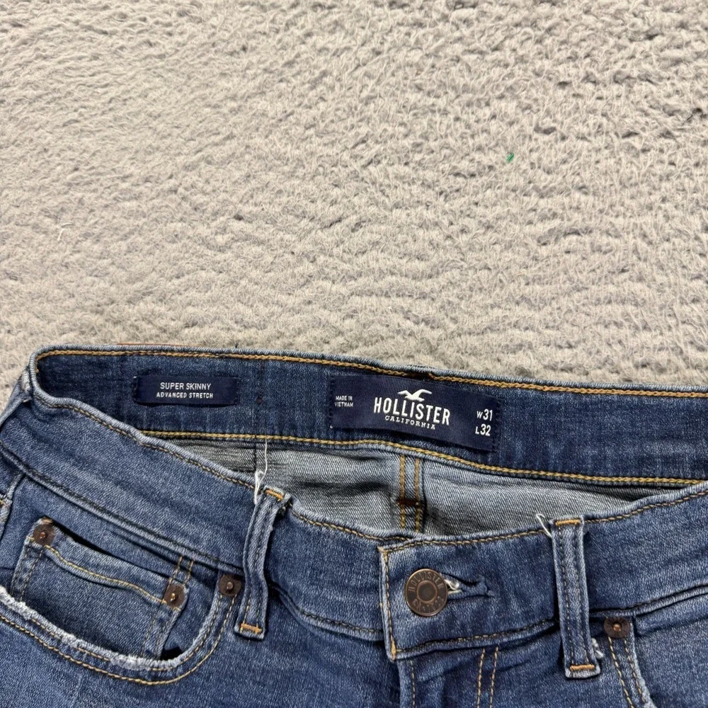 Hollister Jeans Men 31x32 Blue Cotton Denim‎ Skinny Workwear Distressed Stretch